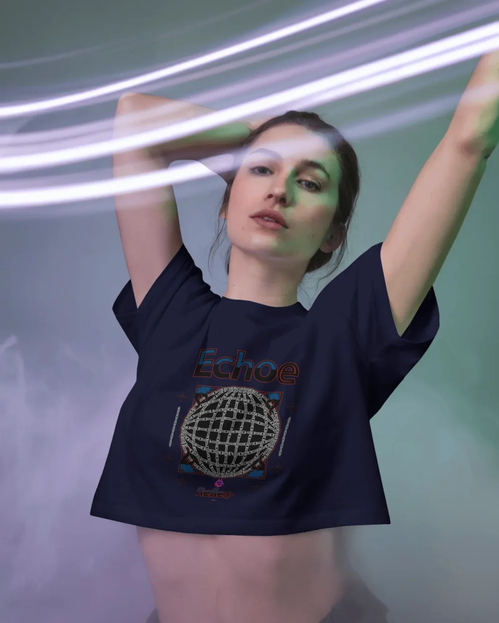 Echoe Women’s Crop Top | 180 GSM 100% Cotton Abstract Techcore Graphic Tee – TripTribe® - Image 7
