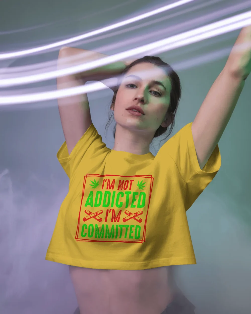 I’m Not Addicted I’m Committed Women’s Crop Top | 180 GSM 100% Cotton Neon Stoner Graphic Tee – TripTribe® - Image 7