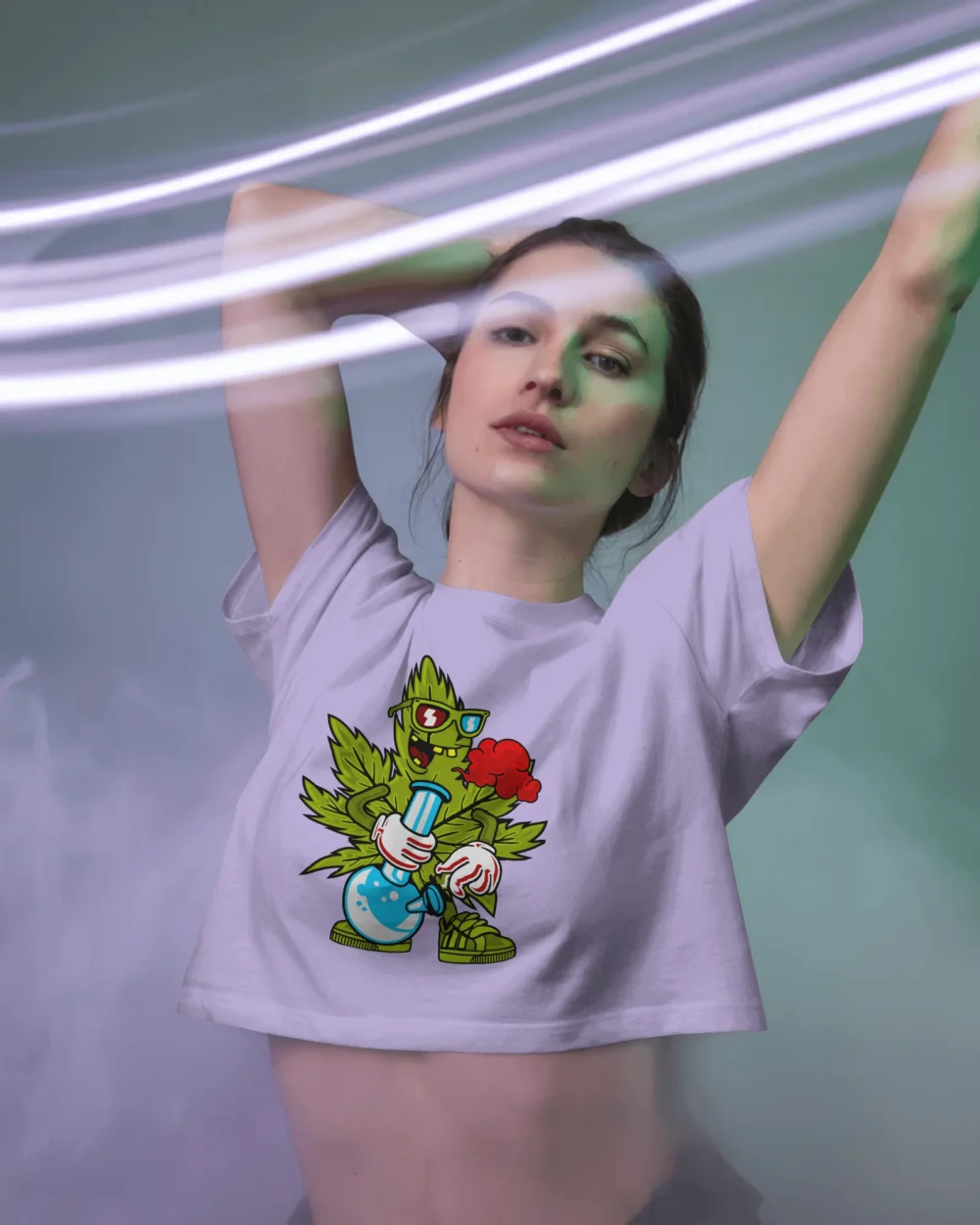 Leaf High Crop Top | Trippy Cartoon Bong Design | 180 GSM 100% Cotton Tee – TripTribe® - Image 11