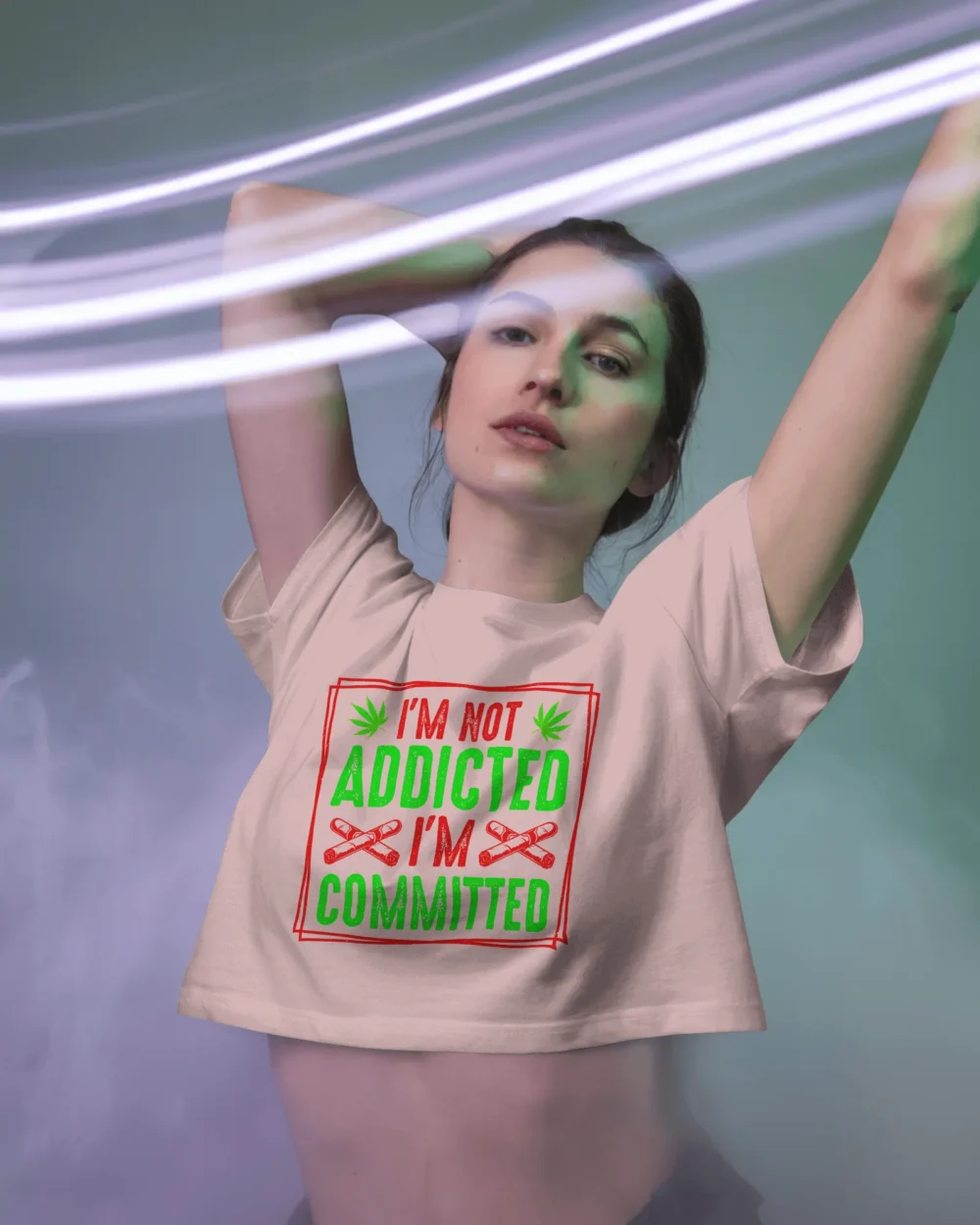 I’m Not Addicted I’m Committed Women’s Crop Top | 180 GSM 100% Cotton Neon Stoner Graphic Tee – TripTribe® - Image 5