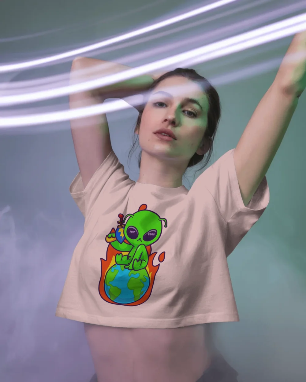 Don’t Mess With Me Crop Top | 180 GSM 100% Cotton | Alien Sitting on Earth – TripTribe® - Image 7