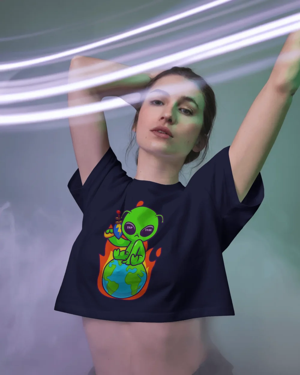 Don’t Mess With Me Crop Top | 180 GSM 100% Cotton | Alien Sitting on Earth – TripTribe® - Image 10