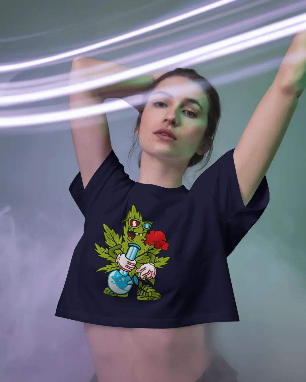 Leaf High Crop Top | Trippy Cartoon Bong Design | 180 GSM 100% Cotton Tee – TripTribe® - Image 7