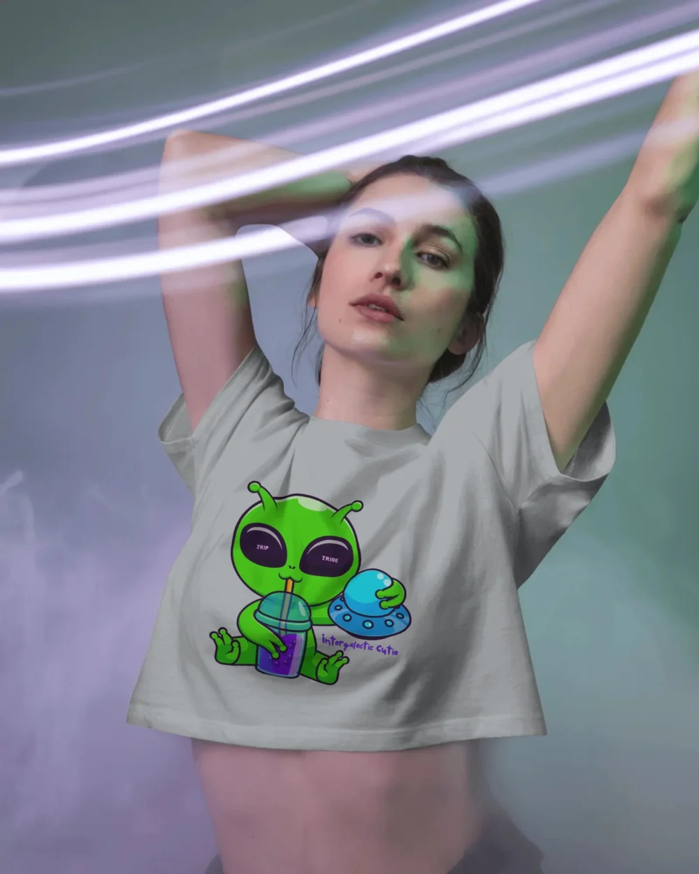 Cute Alien Crop Top Crop Top | 100% Cotton 180 GSM Bio-Washed Trippy Crop Top – TripTribe® - Image 11