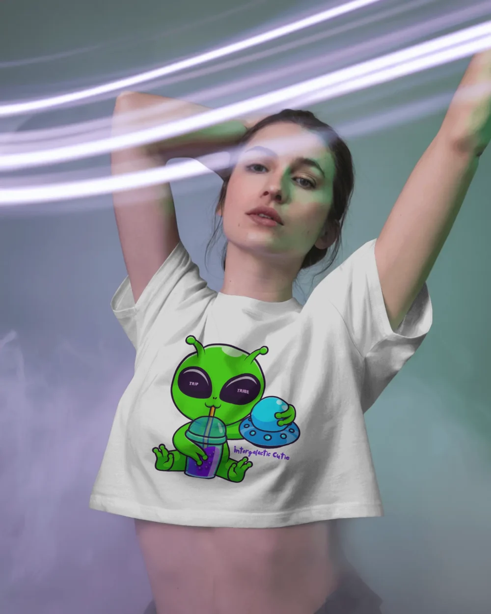 Cute Alien Crop Top Crop Top | 100% Cotton 180 GSM Bio-Washed Trippy Crop Top – TripTribe® - Image 4