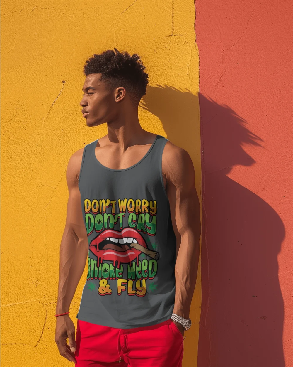 Smoke Weed & Fly 180GSM 100% Cotton Unisex Sleeveless Tee —  Stoner Graphic |TripTribe - Image 5