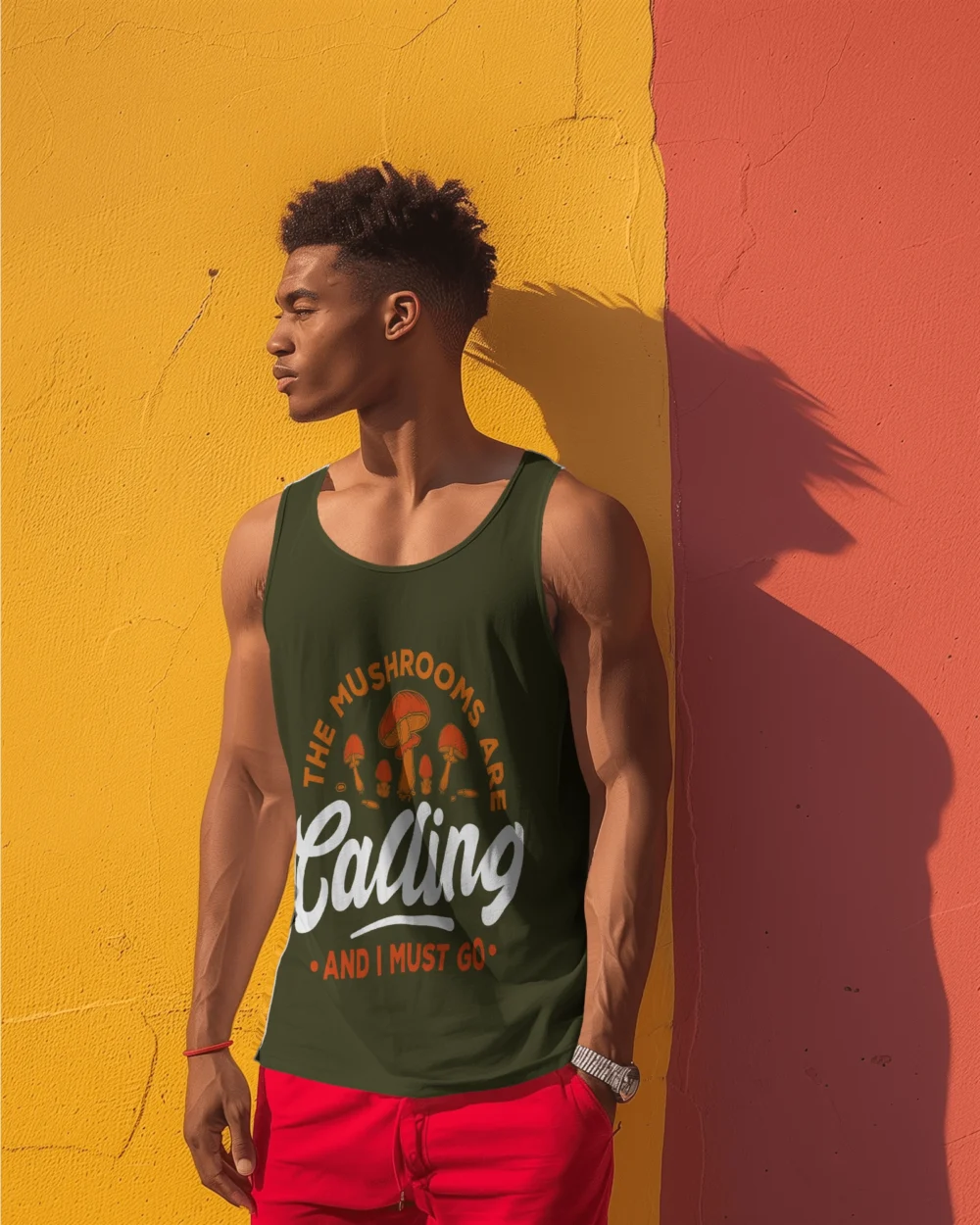 The Mushrooms Are Calling Sleeveless T-Shirt | 180 GSM 100% Cotton Trippy Mushroom Print Vest – TripTribe® - Image 5