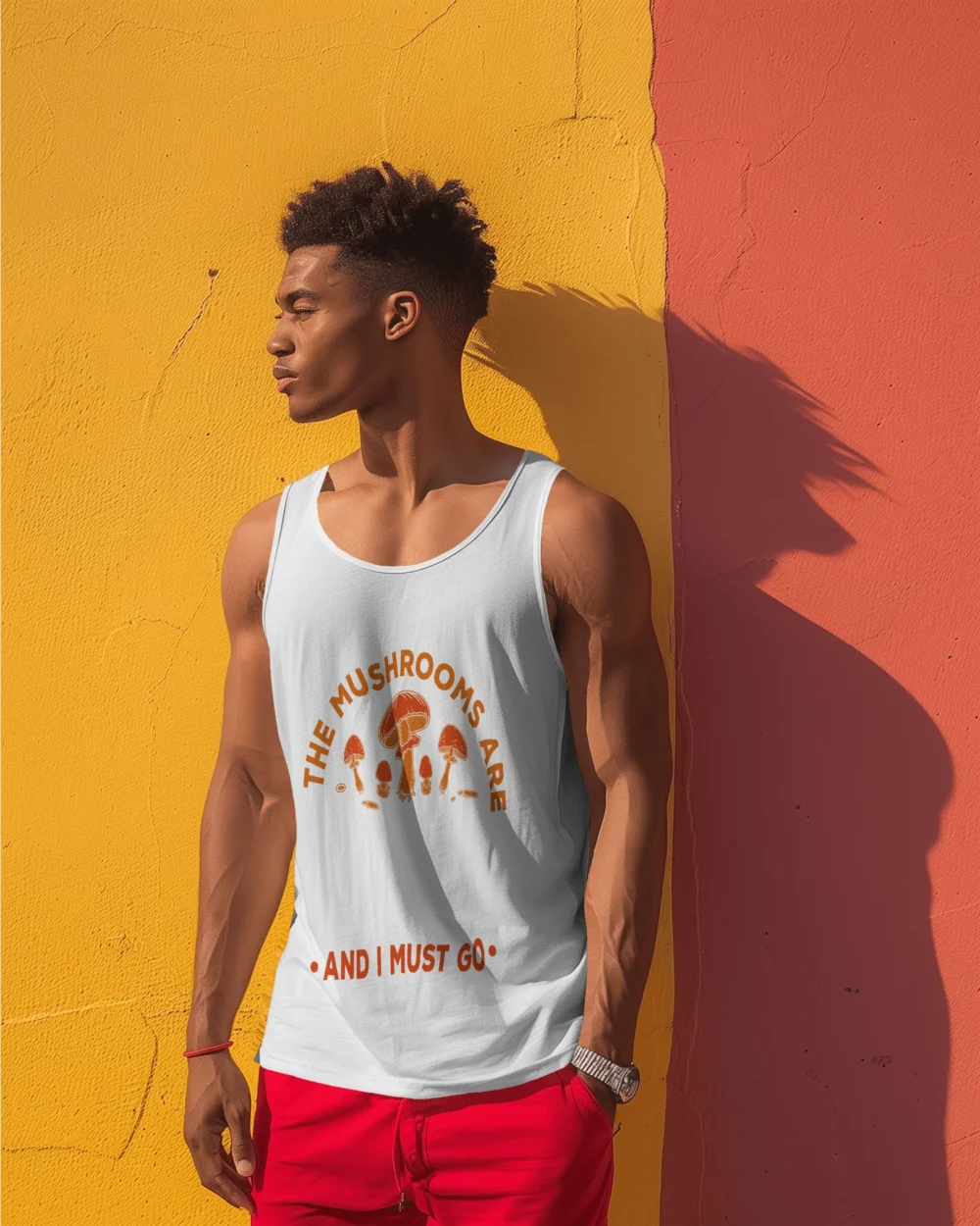 The Mushrooms Are Calling Sleeveless T-Shirt | 180 GSM 100% Cotton Trippy Mushroom Print Vest – TripTribe® - Image 7