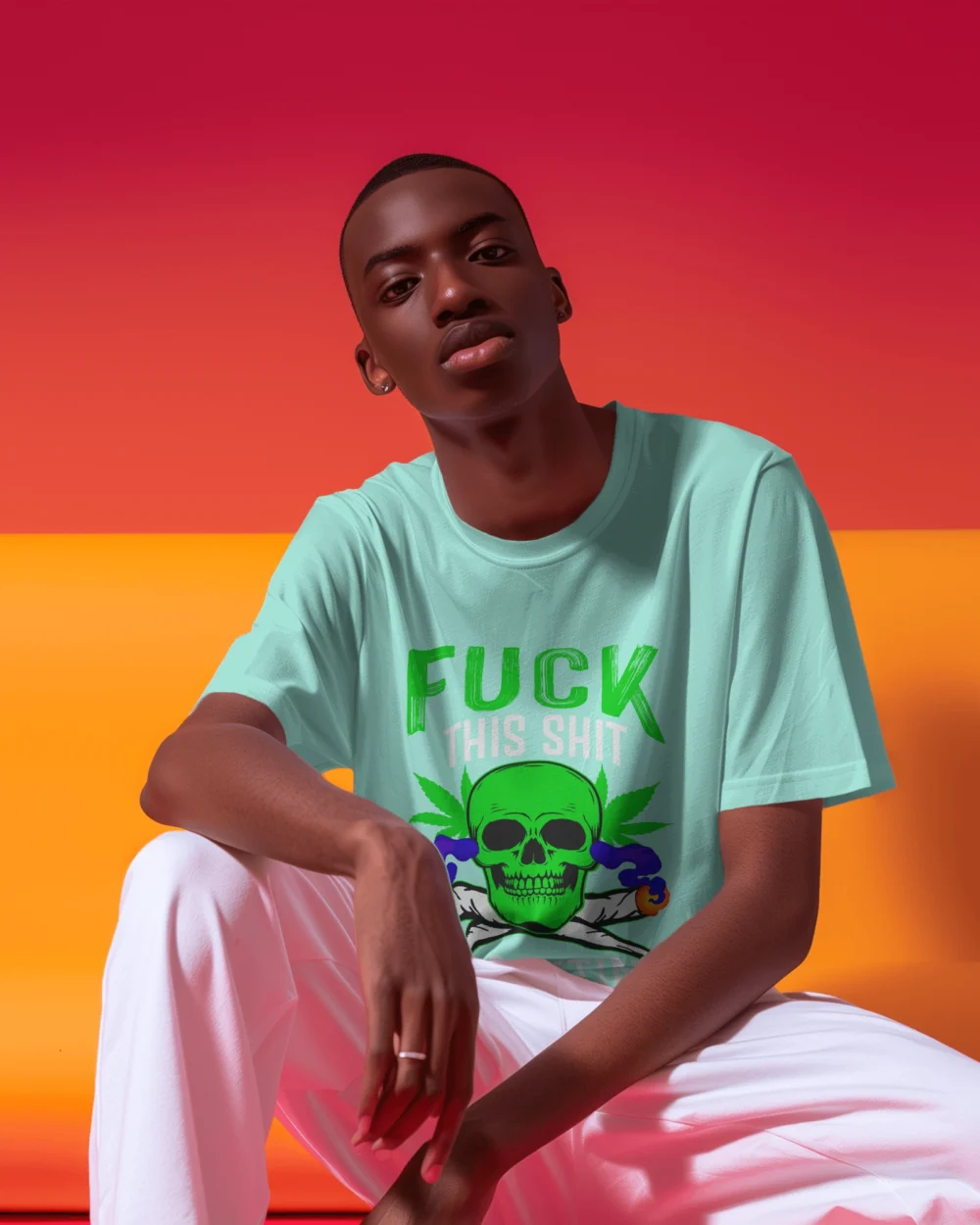 Fck This Shi I’m Getting High Oversized Unisex T-Shirt | 240 GSM Heavyweight Cotton Skull & Joint Weed Graphic Tee – TripTribe® - Image 14