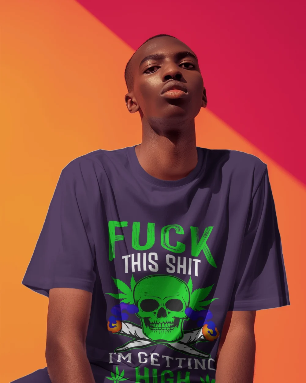 Fck This Shi I’m Getting High Oversized Unisex T-Shirt | 240 GSM Heavyweight Cotton Skull & Joint Weed Graphic Tee – TripTribe® - Image 18