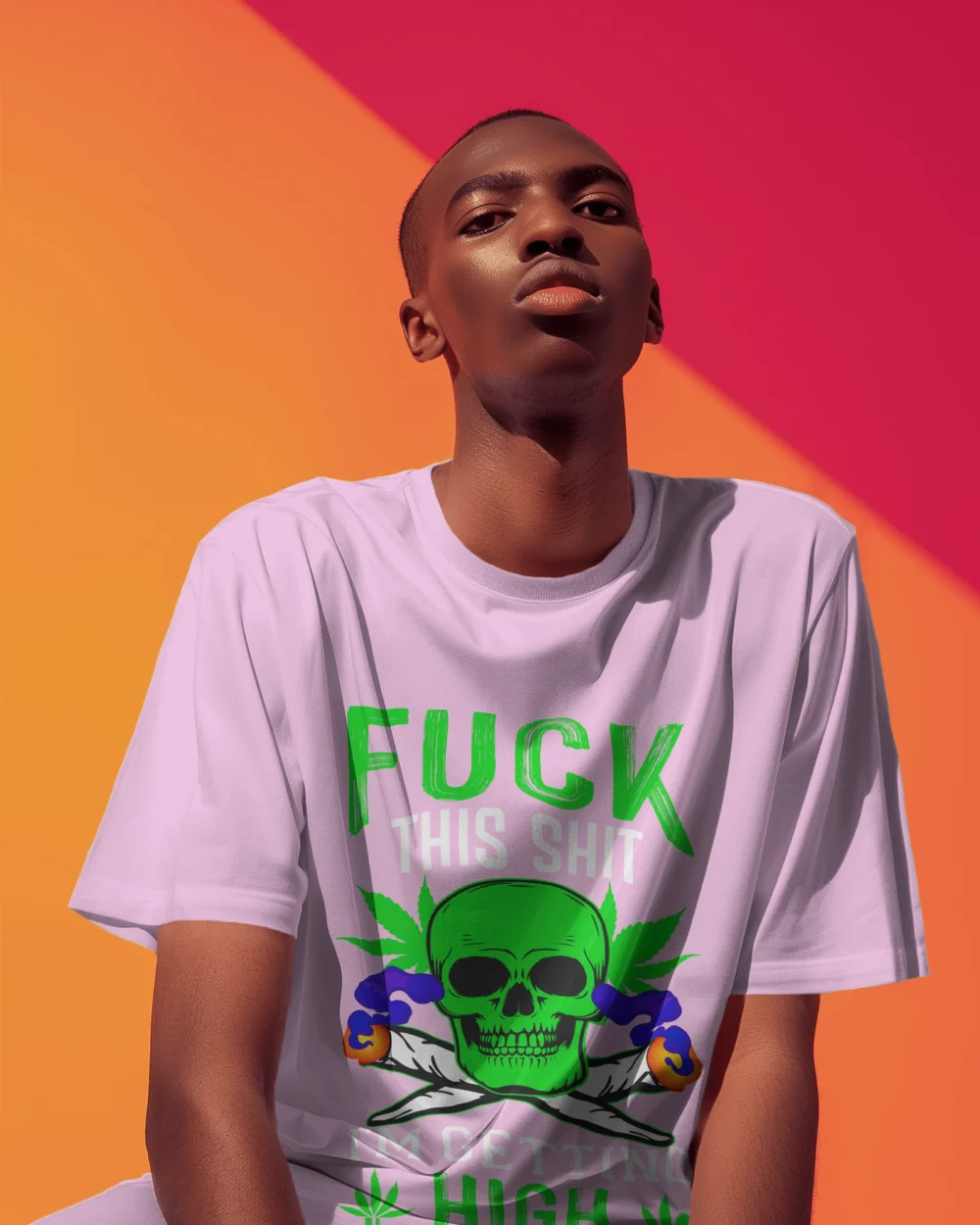 Fck This Shi I’m Getting High Oversized Unisex T-Shirt | 240 GSM Heavyweight Cotton Skull & Joint Weed Graphic Tee – TripTribe® - Image 12