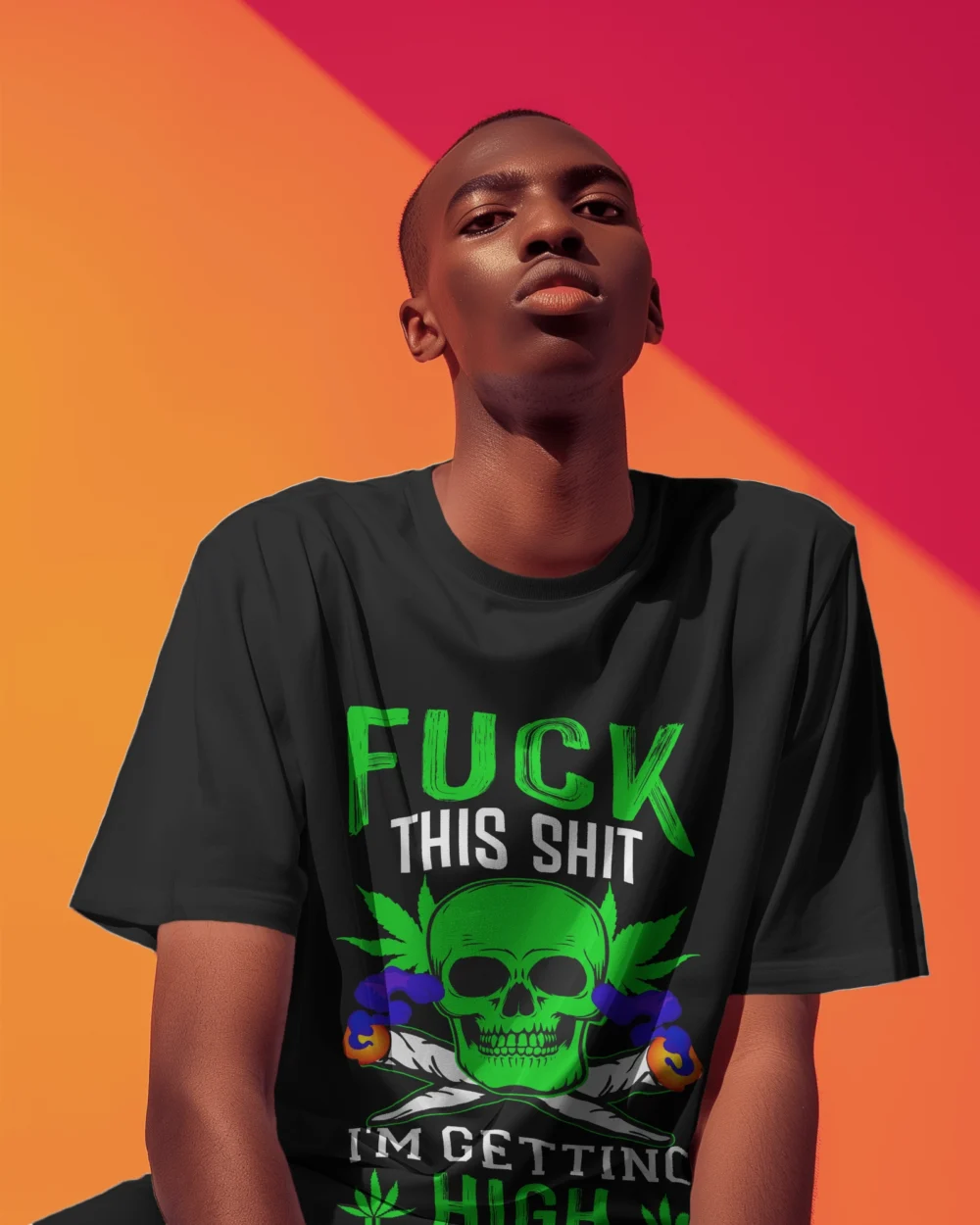 Fck This Shi I’m Getting High Oversized Unisex T-Shirt | 240 GSM Heavyweight Cotton Skull & Joint Weed Graphic Tee – TripTribe® - Image 5