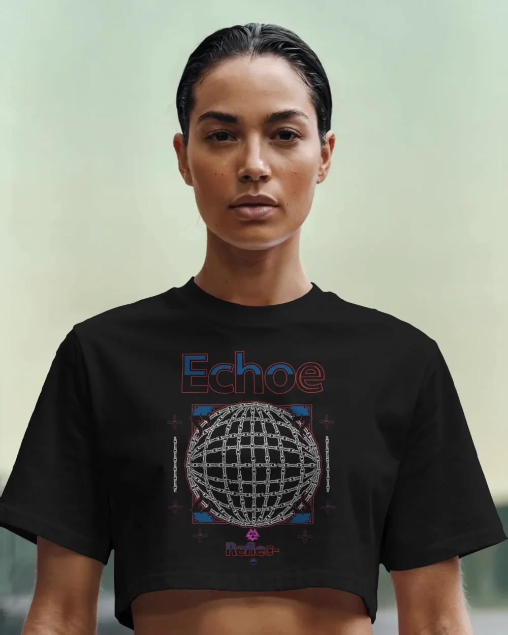 Echoe Women’s Crop Top | 180 GSM 100% Cotton Abstract Techcore Graphic Tee – TripTribe® - Image 3