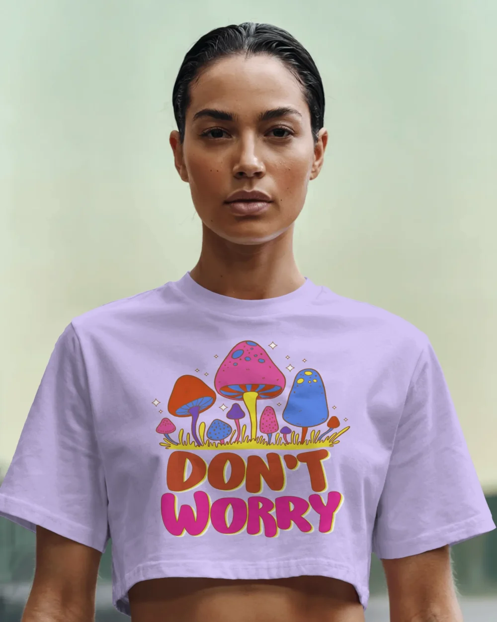 Don’t Worry Women’s Crop Top | 180 GSM 100% Cotton Psychedelic Mushroom Graphic Tee – TripTribe® - Image 4