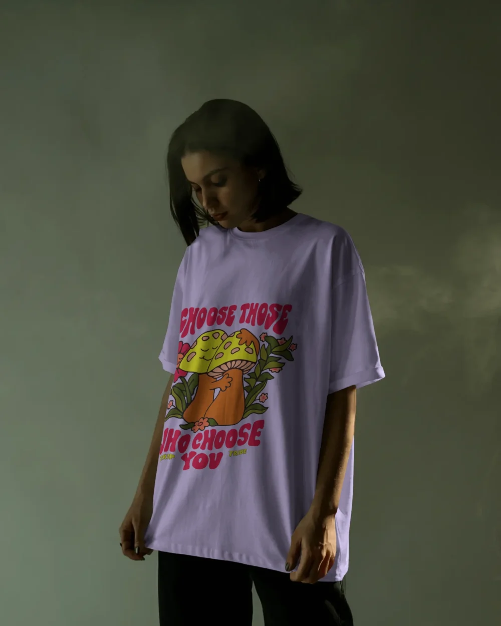Choose Those Who Choose You Oversized T-Shirt | 100% Cotton | 240 GSM Trippy Mushroom Hug Print – TripTribe® - Image 10