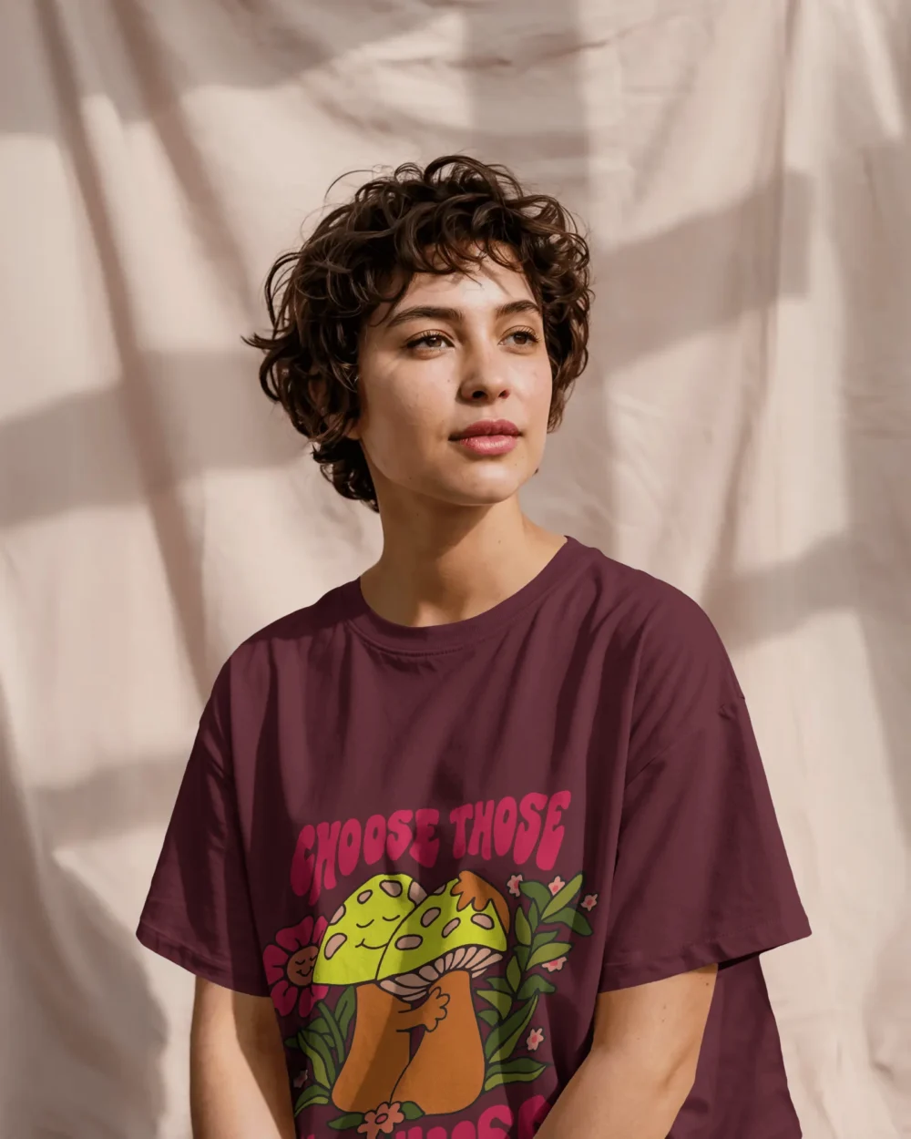 Choose Those Who Choose You Oversized T-Shirt | 100% Cotton | 240 GSM Trippy Mushroom Hug Print – TripTribe® - Image 12