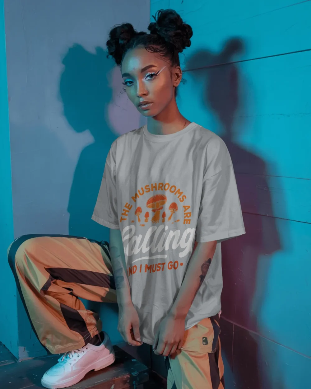 The Mushrooms Are Calling Oversized T-Shirt Unisex | 240 GSM 100% Cotton Oversized Trippy Mushroom Print – TripTribe® - Image 6
