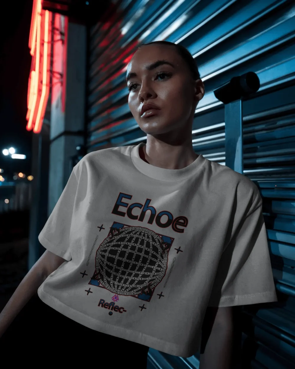 Echoe Women’s Crop Top | 180 GSM 100% Cotton Abstract Techcore Graphic Tee – TripTribe® - Image 4
