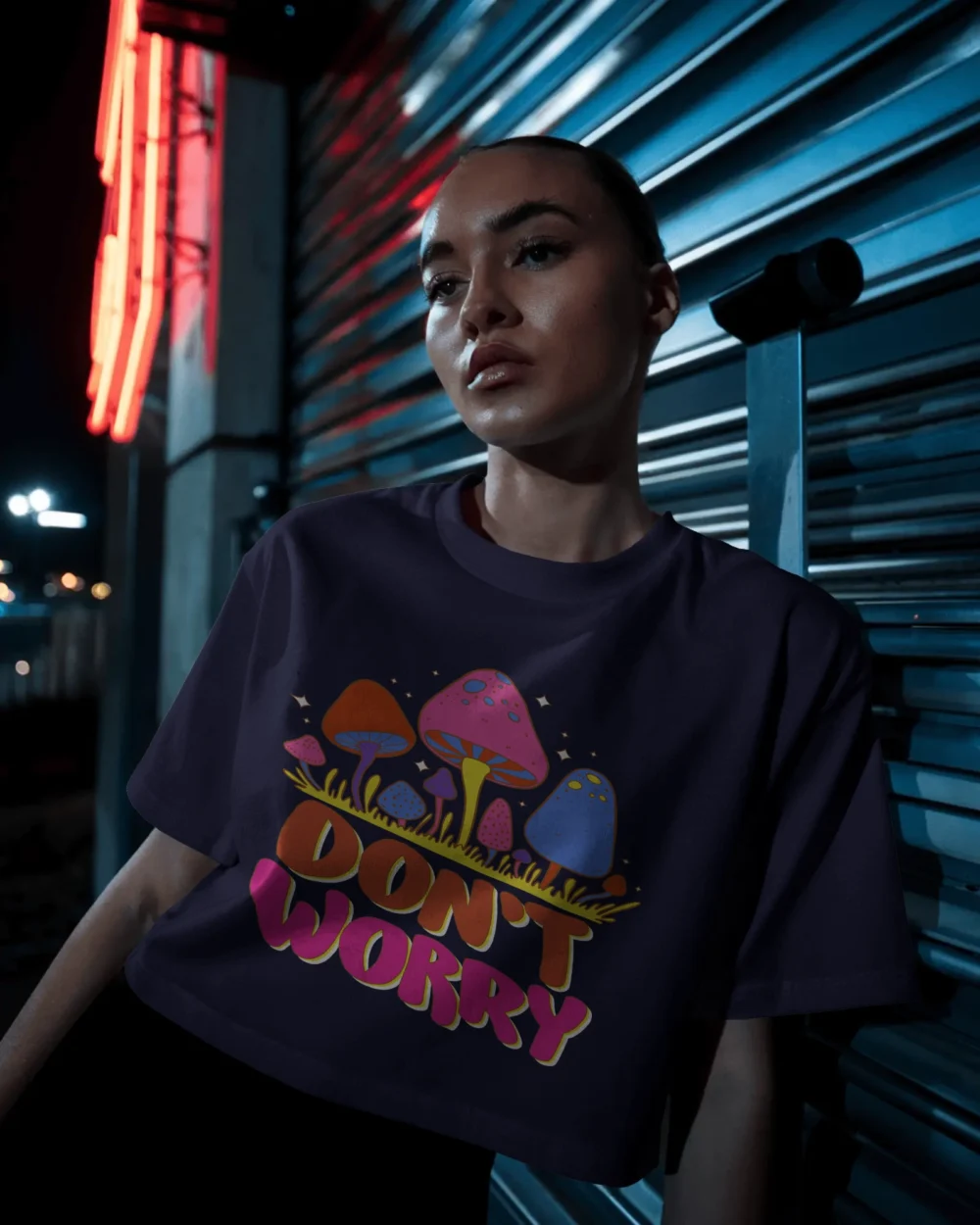 Don’t Worry Women’s Crop Top | 180 GSM 100% Cotton Psychedelic Mushroom Graphic Tee – TripTribe® - Image 10