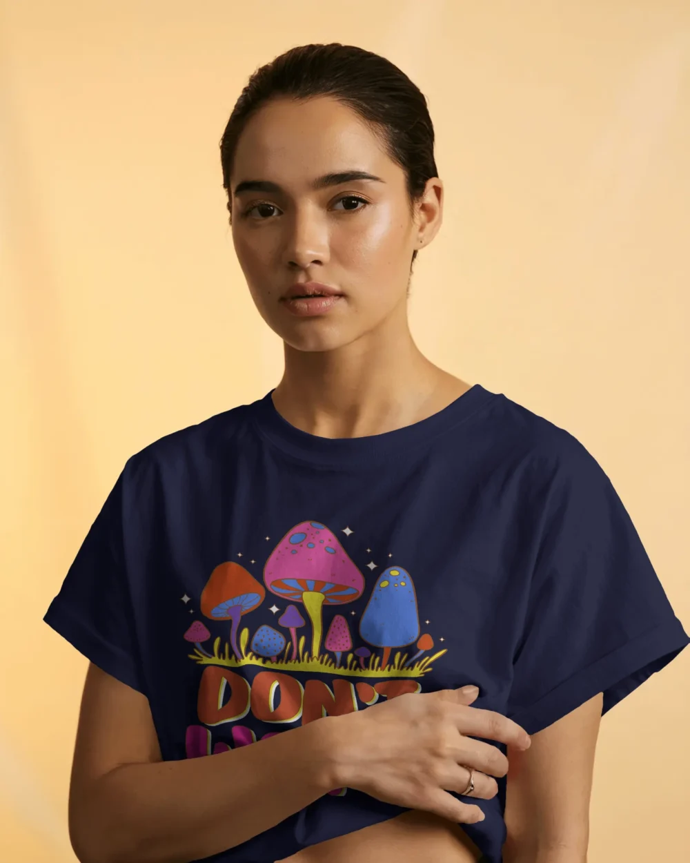 Don’t Worry Women’s Crop Top | 180 GSM 100% Cotton Psychedelic Mushroom Graphic Tee – TripTribe® - Image 9