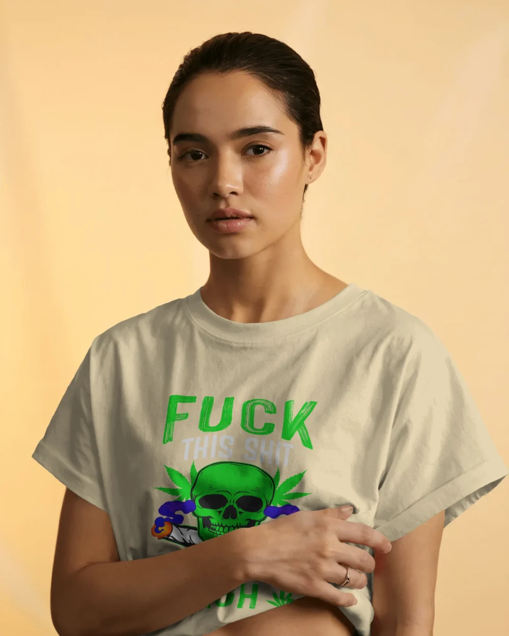 Fck This Shi Crop Top | 180 GSM 100% Cotton Women’s Skull & Weed Graphic Crop Top – TripTribe® - Image 7