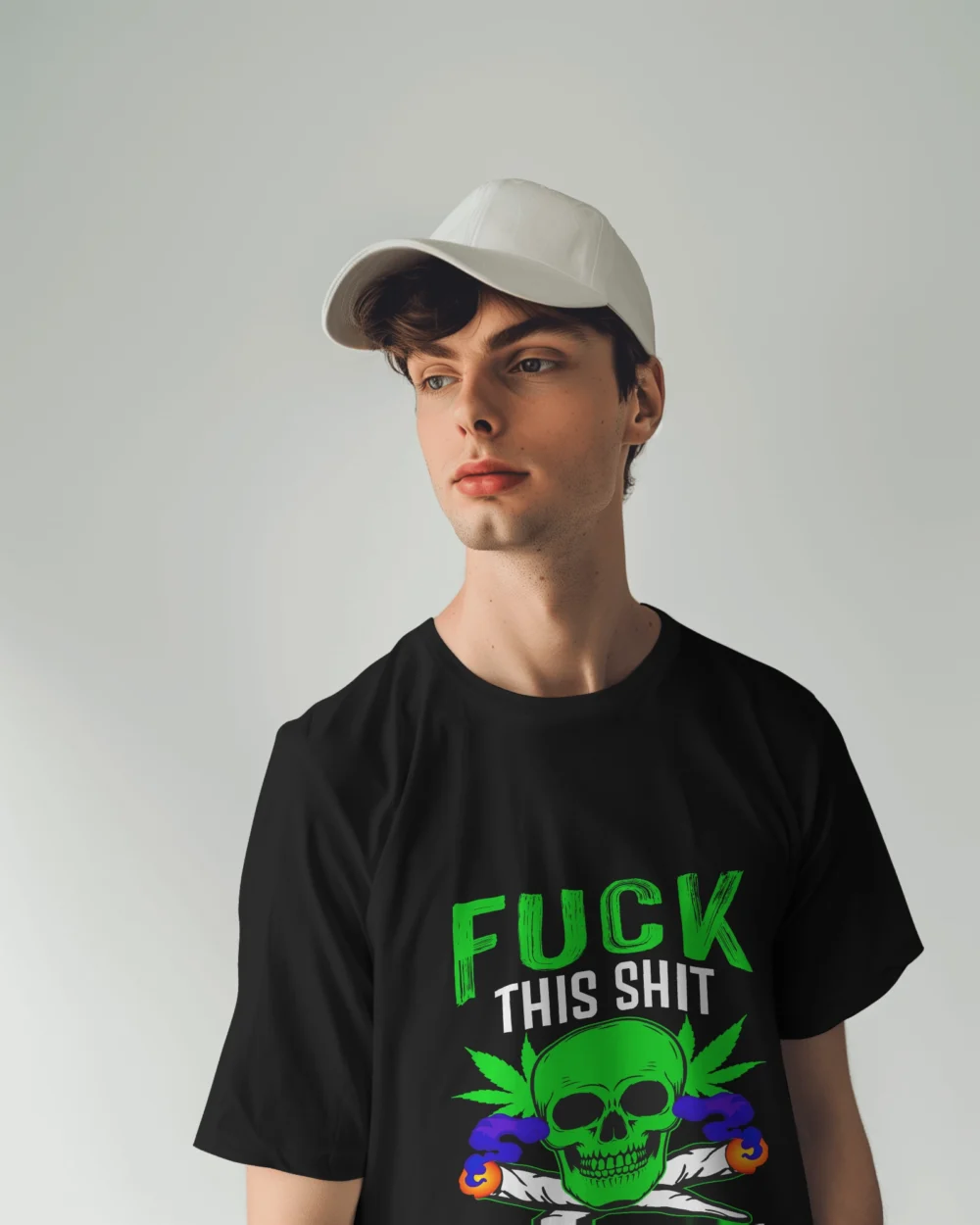 Fck This Shi I’m Getting High Oversized Unisex T-Shirt | 240 GSM Heavyweight Cotton Skull & Joint Weed Graphic Tee – TripTribe® - Image 4