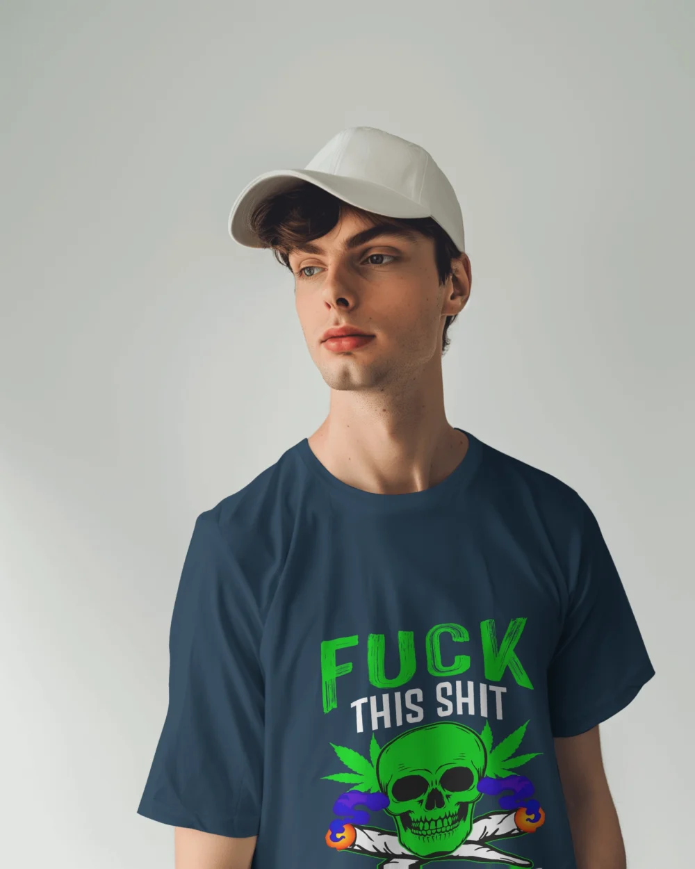 Fck This Shi I’m Getting High Oversized Unisex T-Shirt | 240 GSM Heavyweight Cotton Skull & Joint Weed Graphic Tee – TripTribe® - Image 17