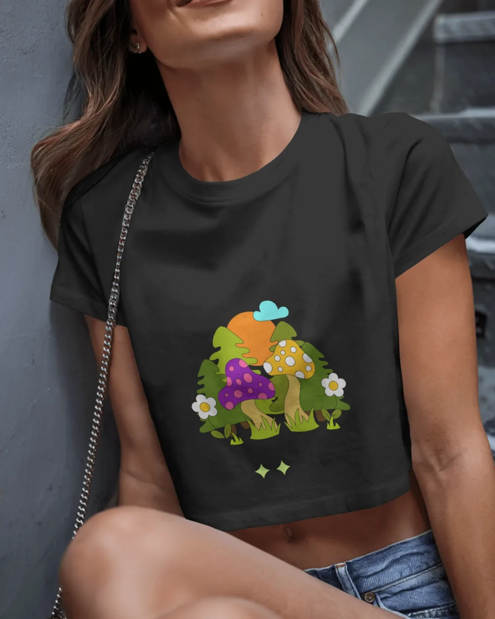 Here You Are Blooming Crop Top | 180 GSM 100% Cotton Trippy Mushroom Graphic Tee – TripTribe® - Image 3