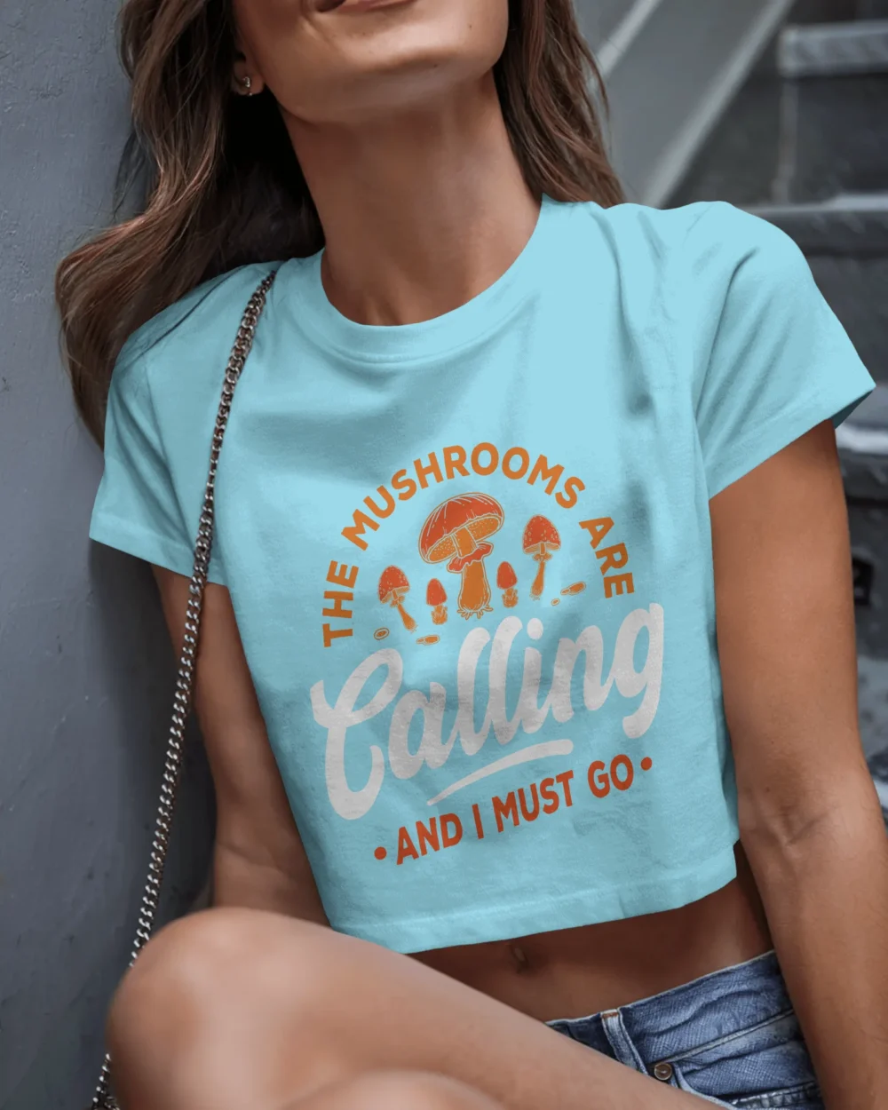 The Mushrooms Are Calling Crop Top | 100% Cotton 180GSM | Psychedelic Trippy Graphic Tee – TripTribe® - Image 3