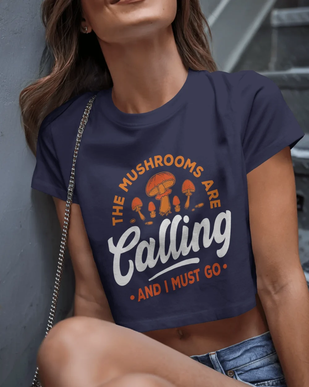 The Mushrooms Are Calling Crop Top | 100% Cotton 180GSM | Psychedelic Trippy Graphic Tee – TripTribe® - Image 6