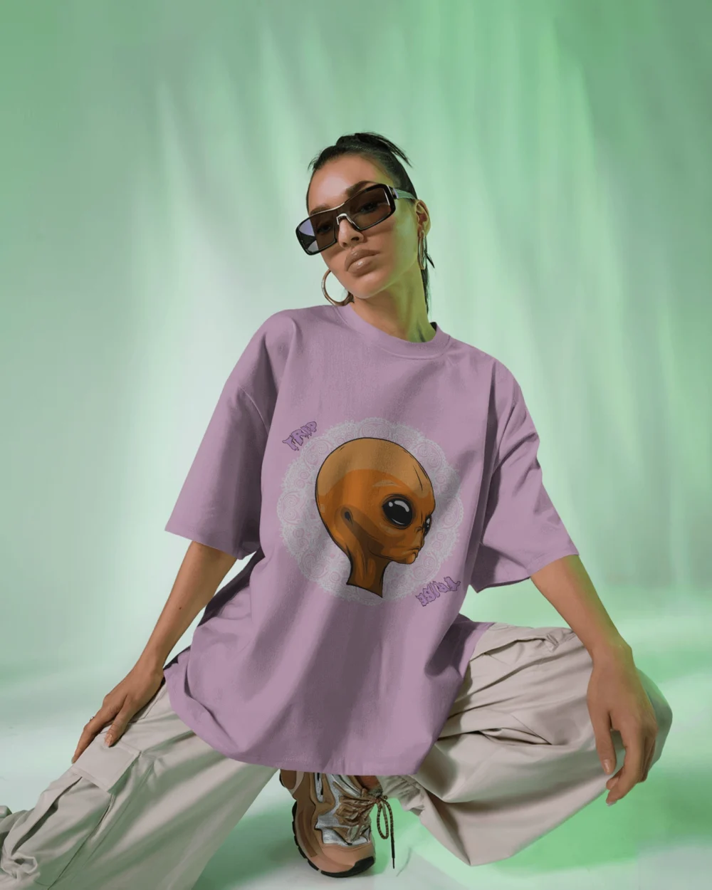 Mandala Alien Unisex Oversized T-Shirt – Trippy Orange Alien x Mandala Graphic | 240 GSM | TripTribe® - Image 5