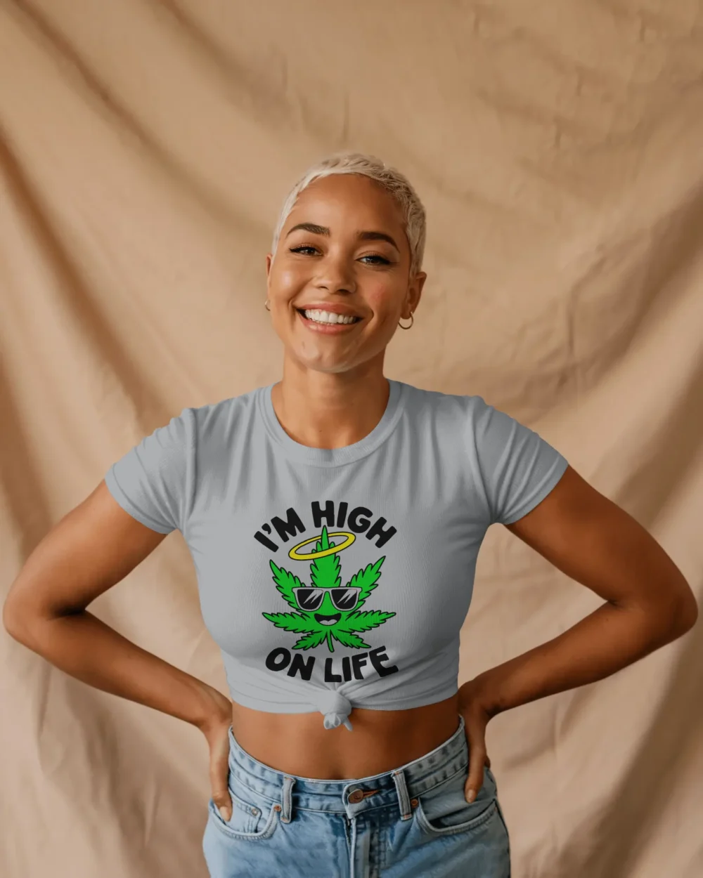I’m High on Life Crop Top | 180 GSM 100% Cotton Happy Weed Lea Trippy Graphic Crop Top – TripTribe® - Image 3