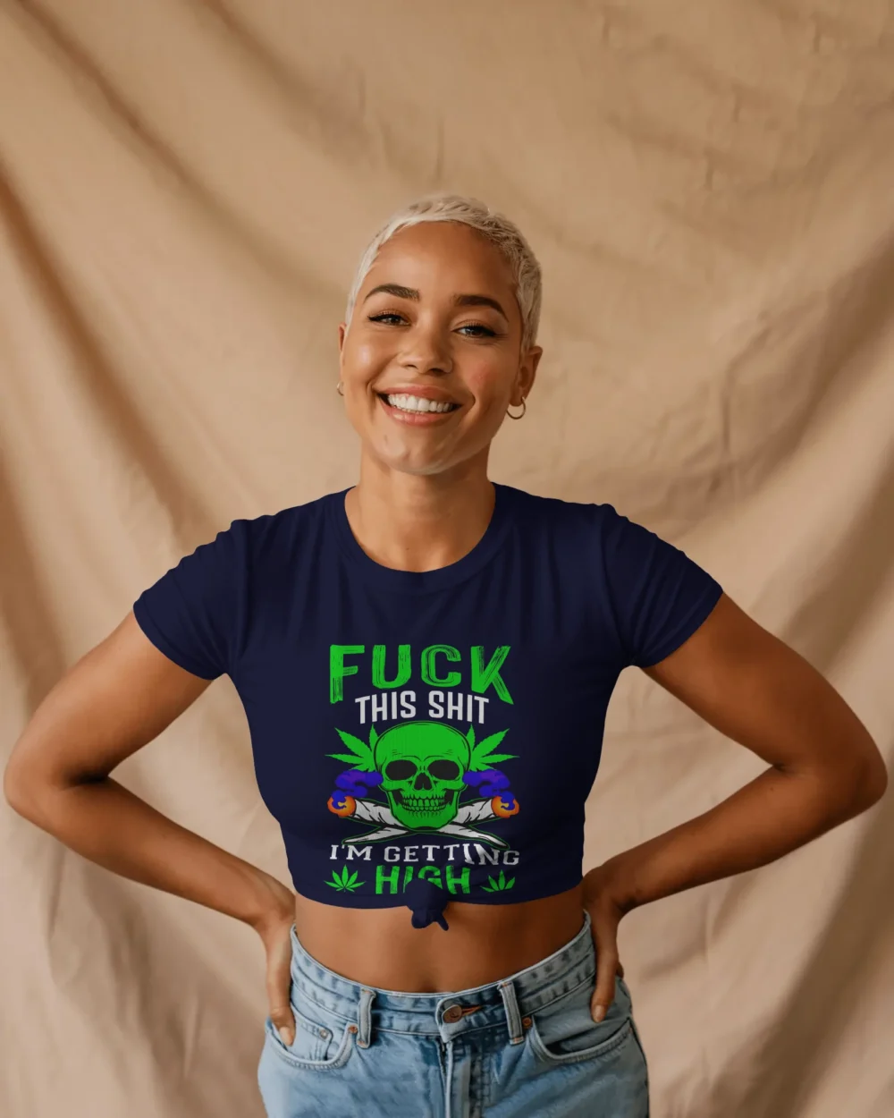 Fck This Shi Crop Top | 180 GSM 100% Cotton Women’s Skull & Weed Graphic Crop Top – TripTribe® - Image 3