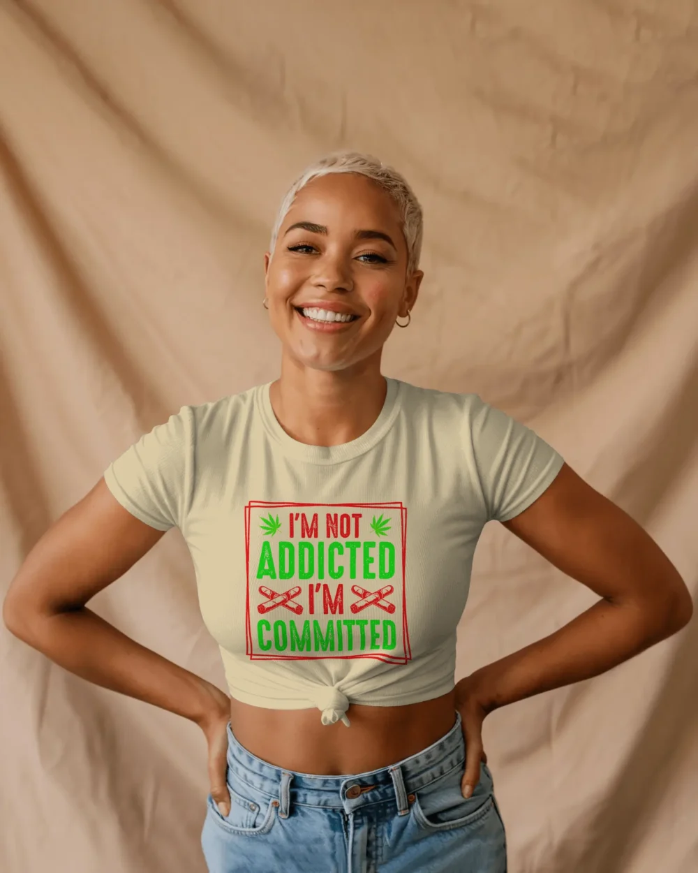 I’m Not Addicted I’m Committed Women’s Crop Top | 180 GSM 100% Cotton Neon Stoner Graphic Tee – TripTribe® - Image 4