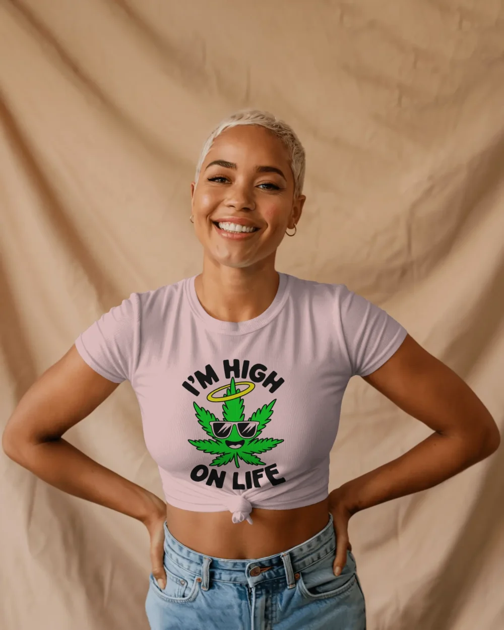 I’m High on Life Crop Top | 180 GSM 100% Cotton Happy Weed Lea Trippy Graphic Crop Top – TripTribe® - Image 7