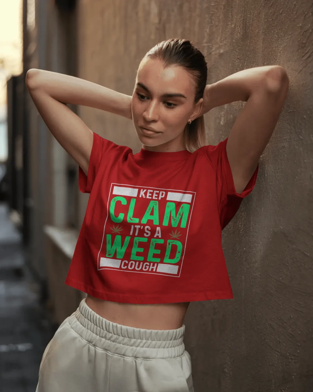 Keep Calm It’s a Weed Cough Women’s Crop Top | 180 GSM 100% Cotton Funny Stoner Graphic Tee – TripTribe® - Image 3