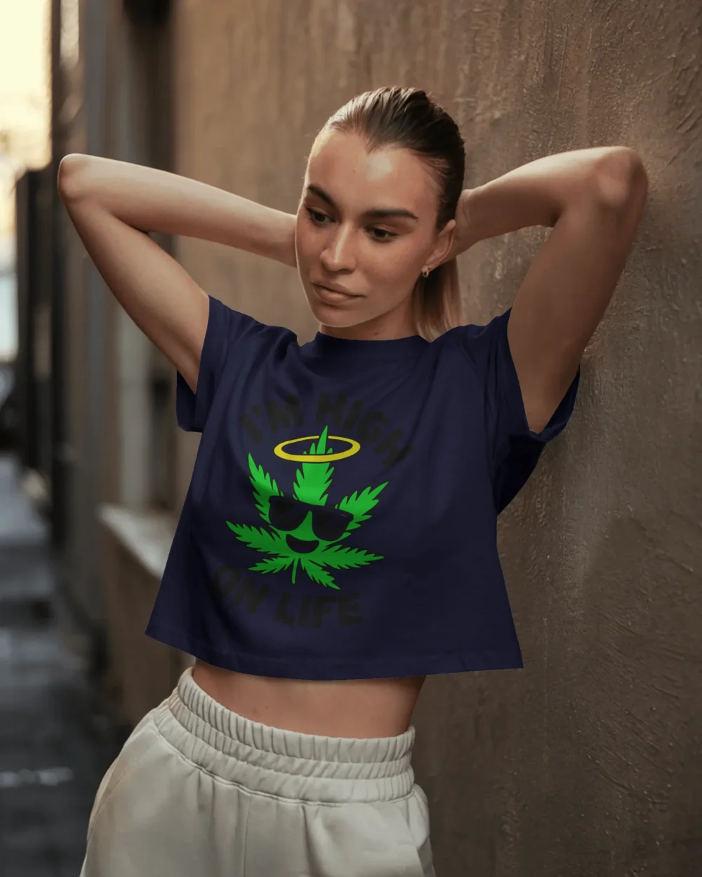I’m High on Life Crop Top | 180 GSM 100% Cotton Happy Weed Lea Trippy Graphic Crop Top – TripTribe® - Image 4