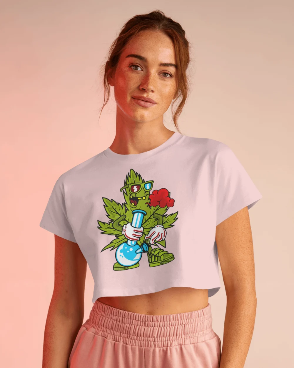 Leaf High Crop Top | Trippy Cartoon Bong Design | 180 GSM 100% Cotton Tee – TripTribe® - Image 8