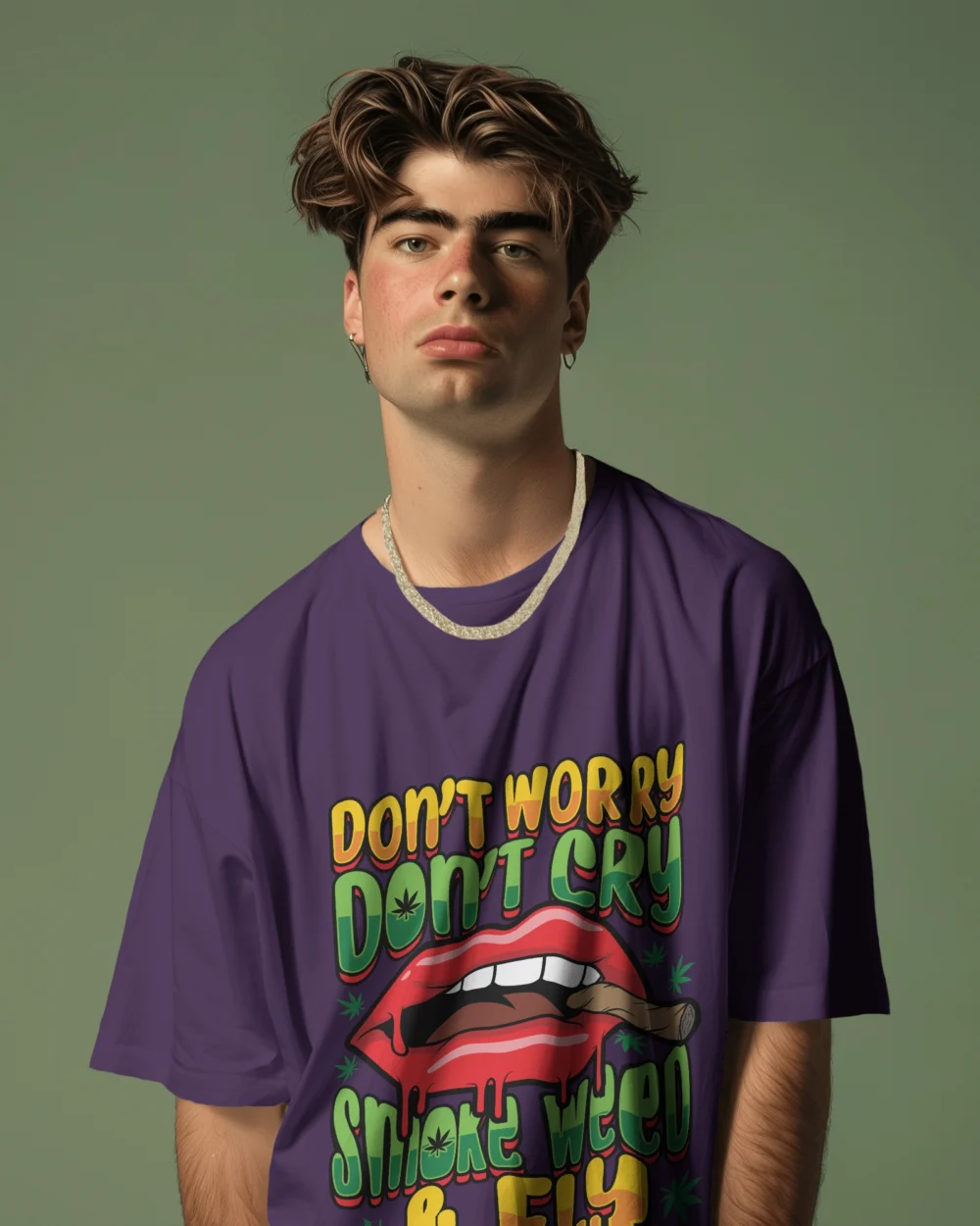 Smoke Weed & Fly 240GSM Unisex Oversized Tee — Heavyweight Cotton, Stoner Graphic Shirt - Image 3