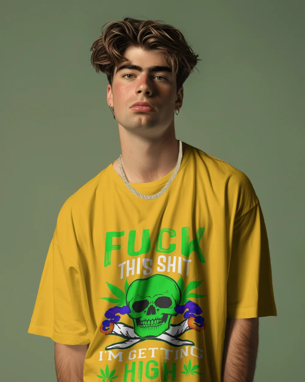 Fck This Shi I’m Getting High Oversized Unisex T-Shirt | 240 GSM Heavyweight Cotton Skull & Joint Weed Graphic Tee – TripTribe® - Image 15