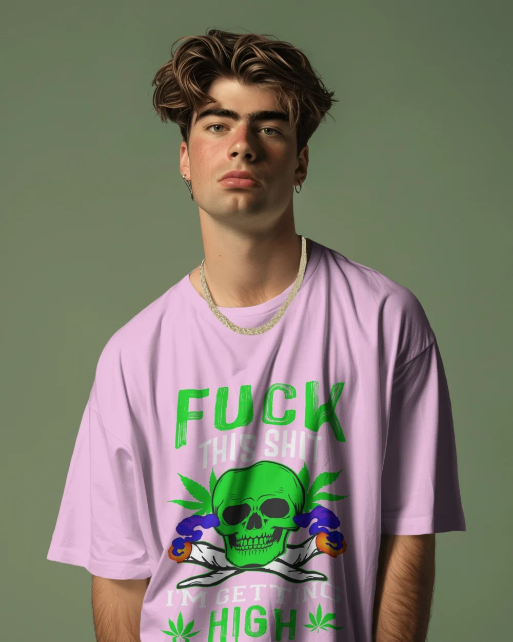 Fck This Shi I’m Getting High Oversized Unisex T-Shirt | 240 GSM Heavyweight Cotton Skull & Joint Weed Graphic Tee – TripTribe® - Image 11
